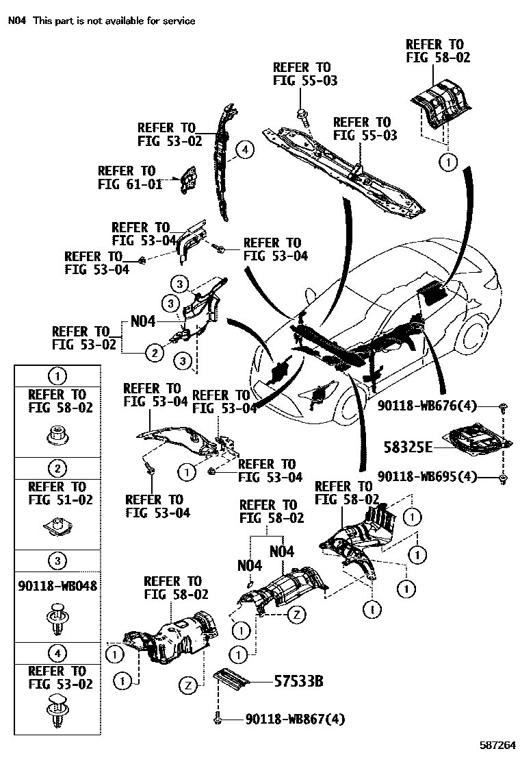 Toyota YARIS 浅盘形地板和车身下背板 EPC diagram — 587264