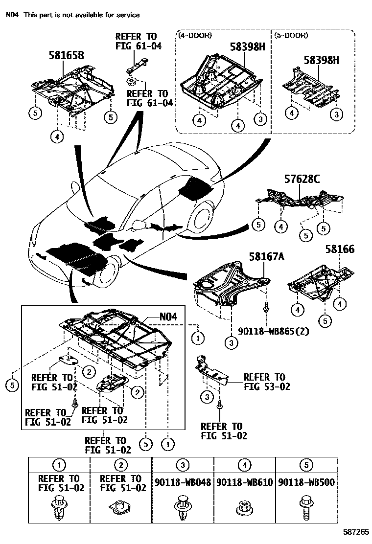 Toyota YARIS 浅盘形地板和车身下背板 EPC diagram — 587265