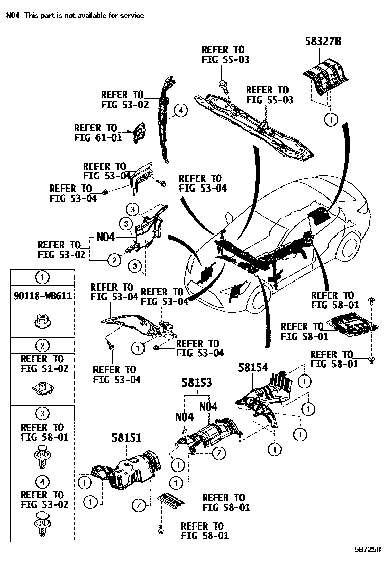 Toyota YARIS 地板隔热垫 EPC diagram — 587258