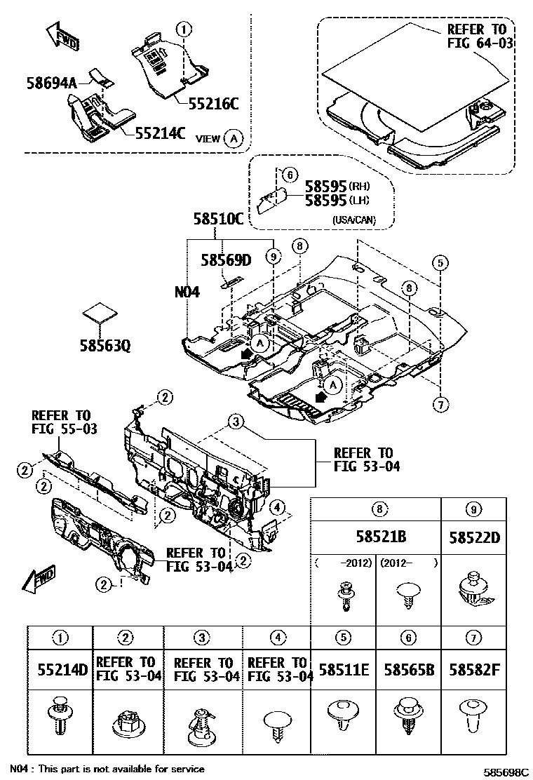 Toyota YARIS 地板垫和地毯 EPC diagram — 585698C