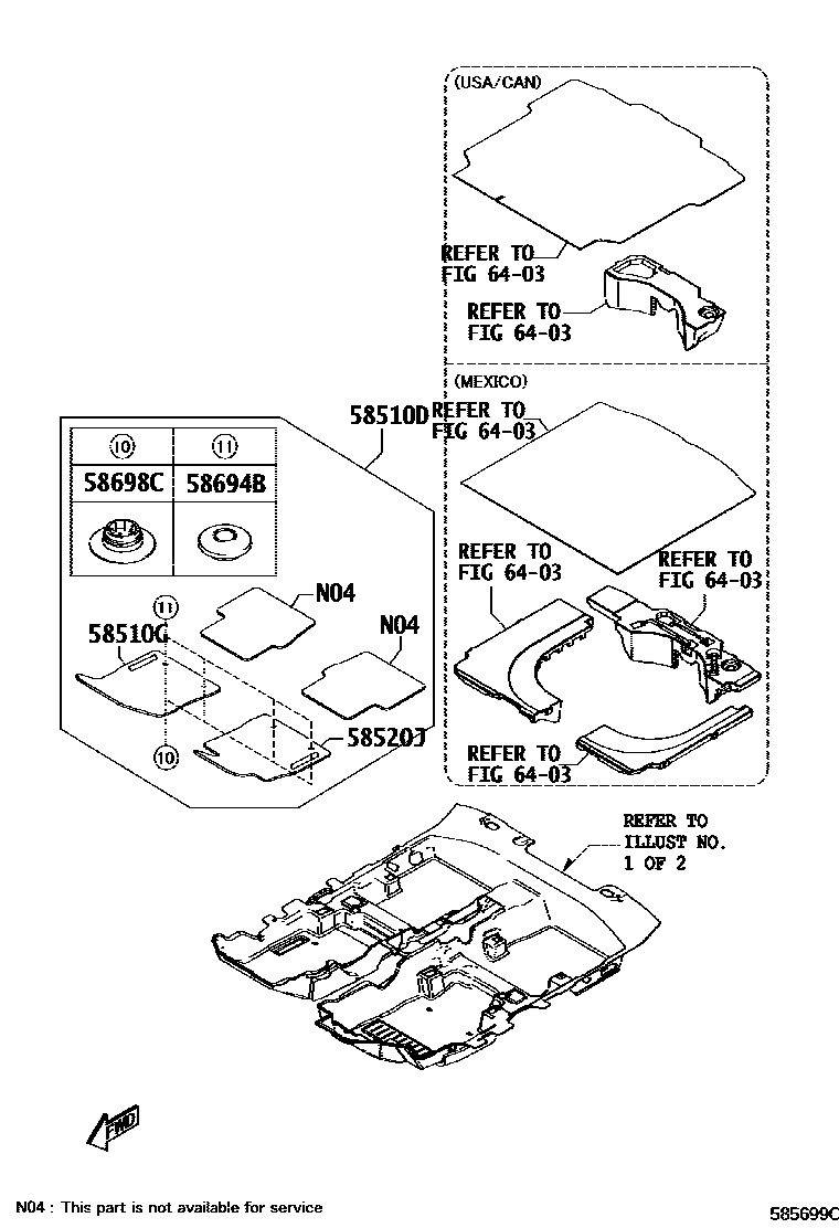 Toyota YARIS 地板垫和地毯 EPC diagram — 585699C