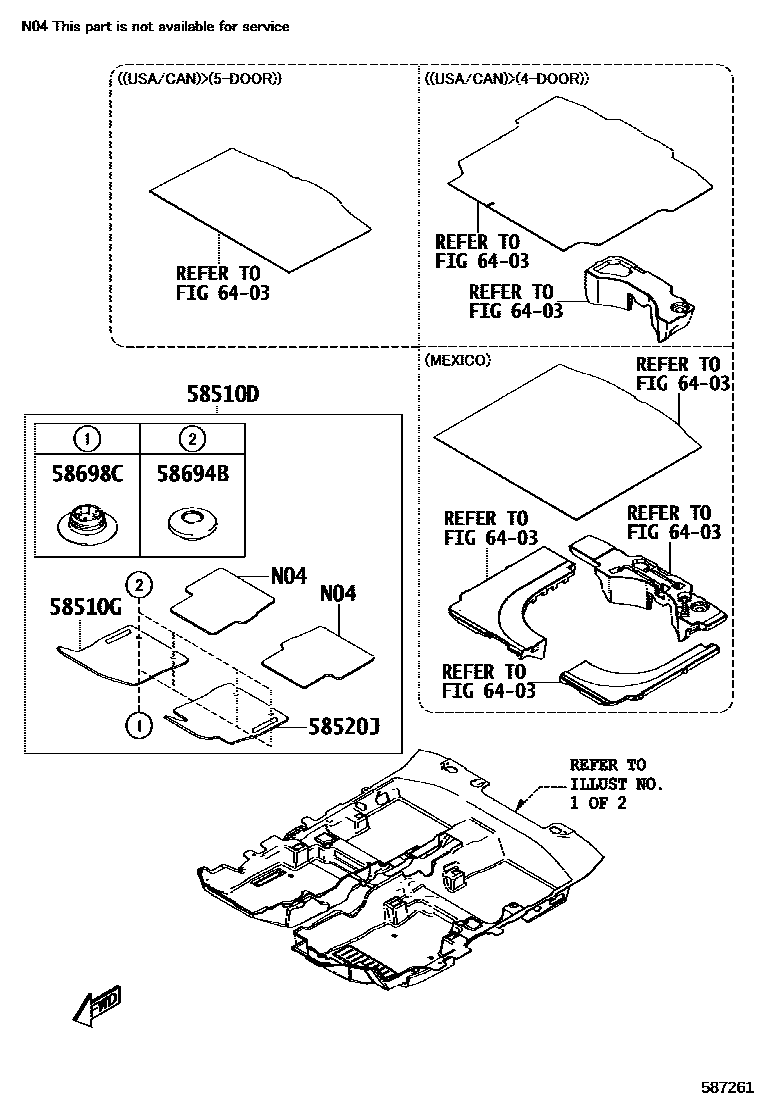 Toyota YARIS 地板垫和地毯 EPC diagram — 587261