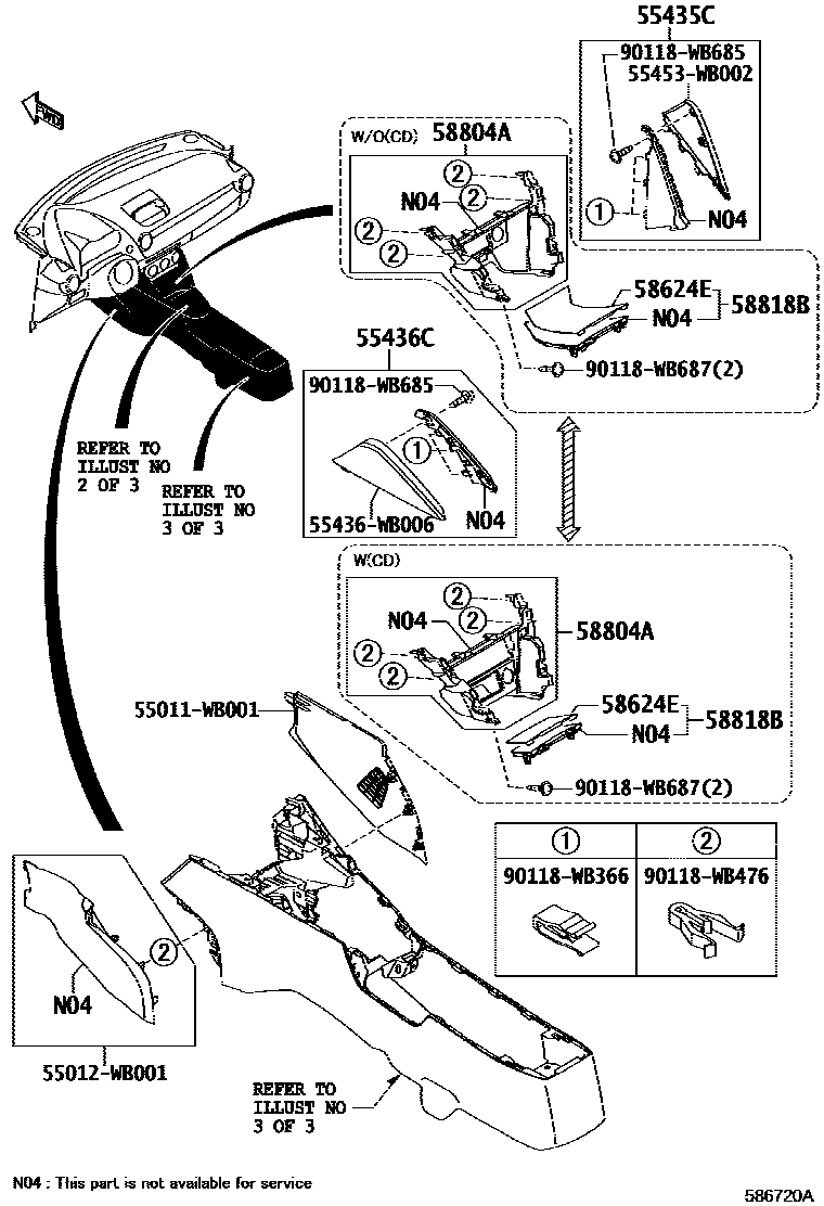 Toyota YARIS 中央扶手箱和支架 EPC diagram — 586720A