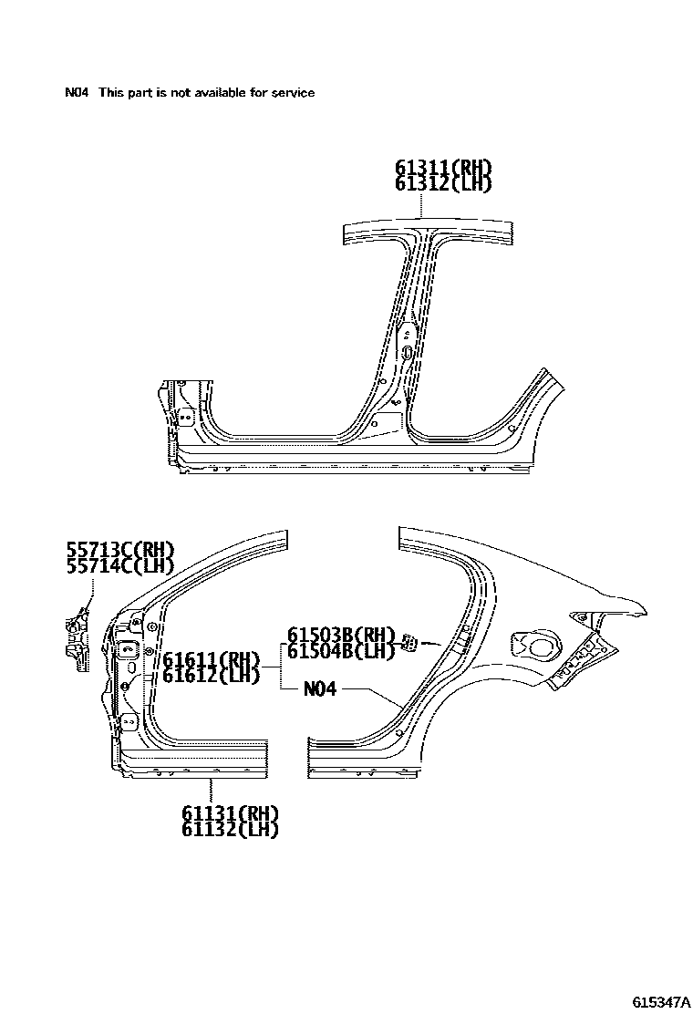 Toyota YARIS 侧梁 EPC diagram — 615347A