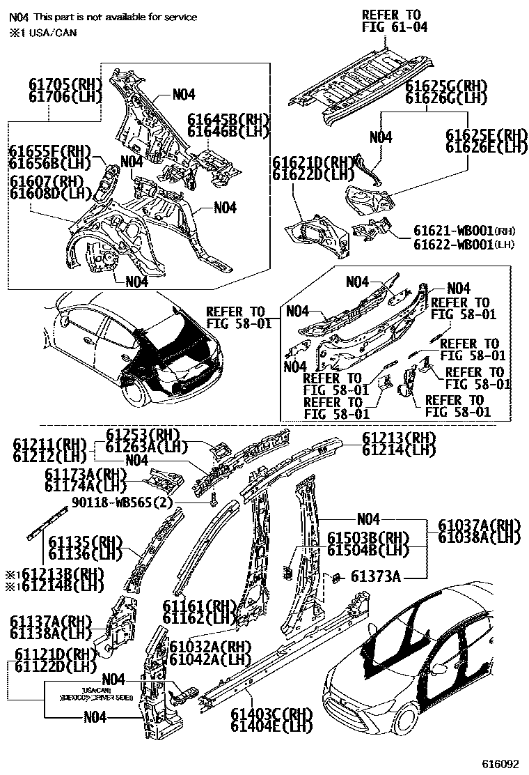 Toyota YARIS 侧梁 EPC diagram — 616092