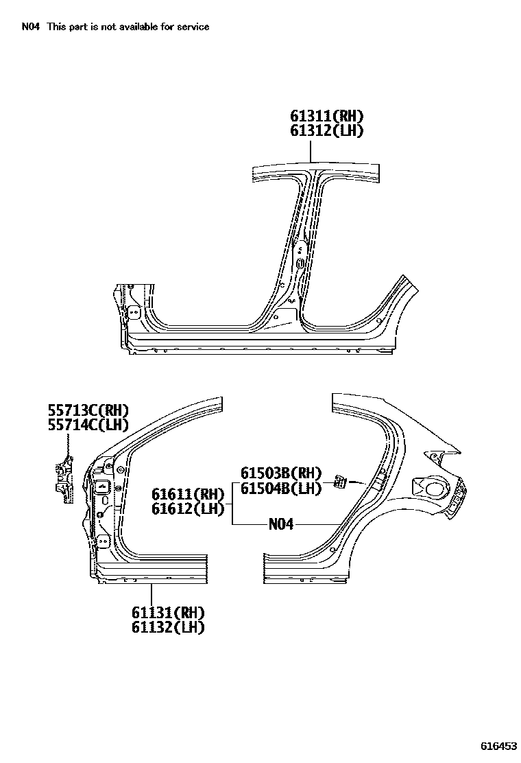 Toyota YARIS 侧梁 EPC diagram — 616453