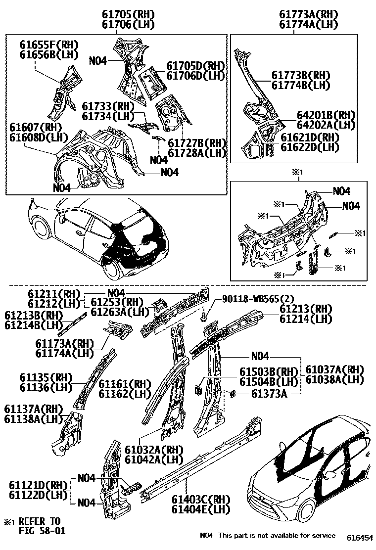 Toyota YARIS 侧梁 EPC diagram — 616454