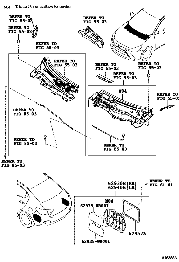 Toyota YARIS 车侧通风装置 EPC diagram — 615355A