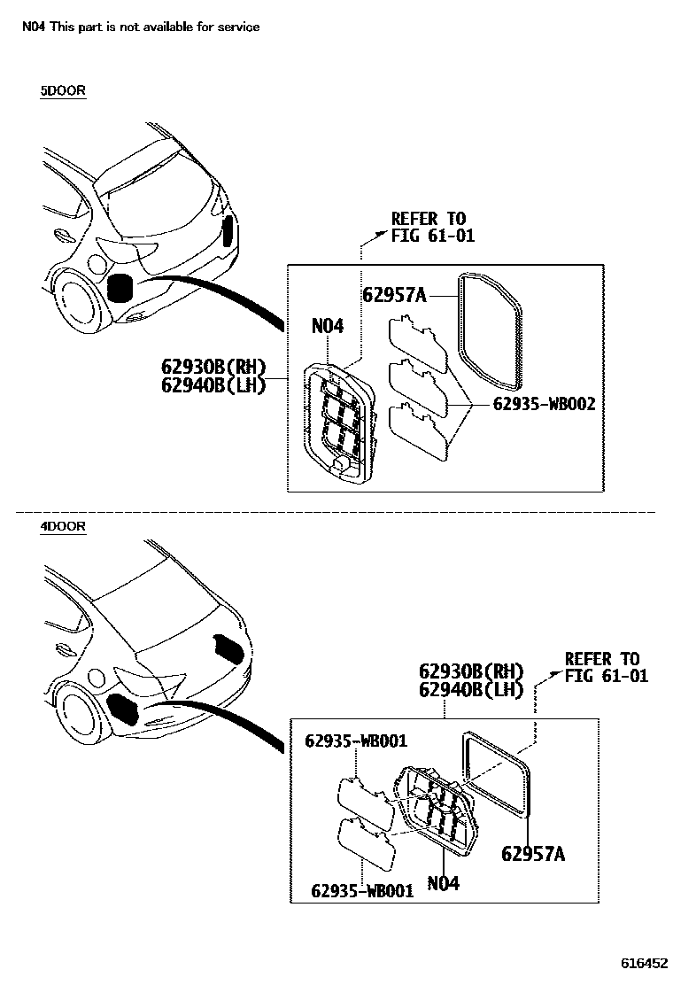 Toyota YARIS 车侧通风装置 EPC diagram — 616452