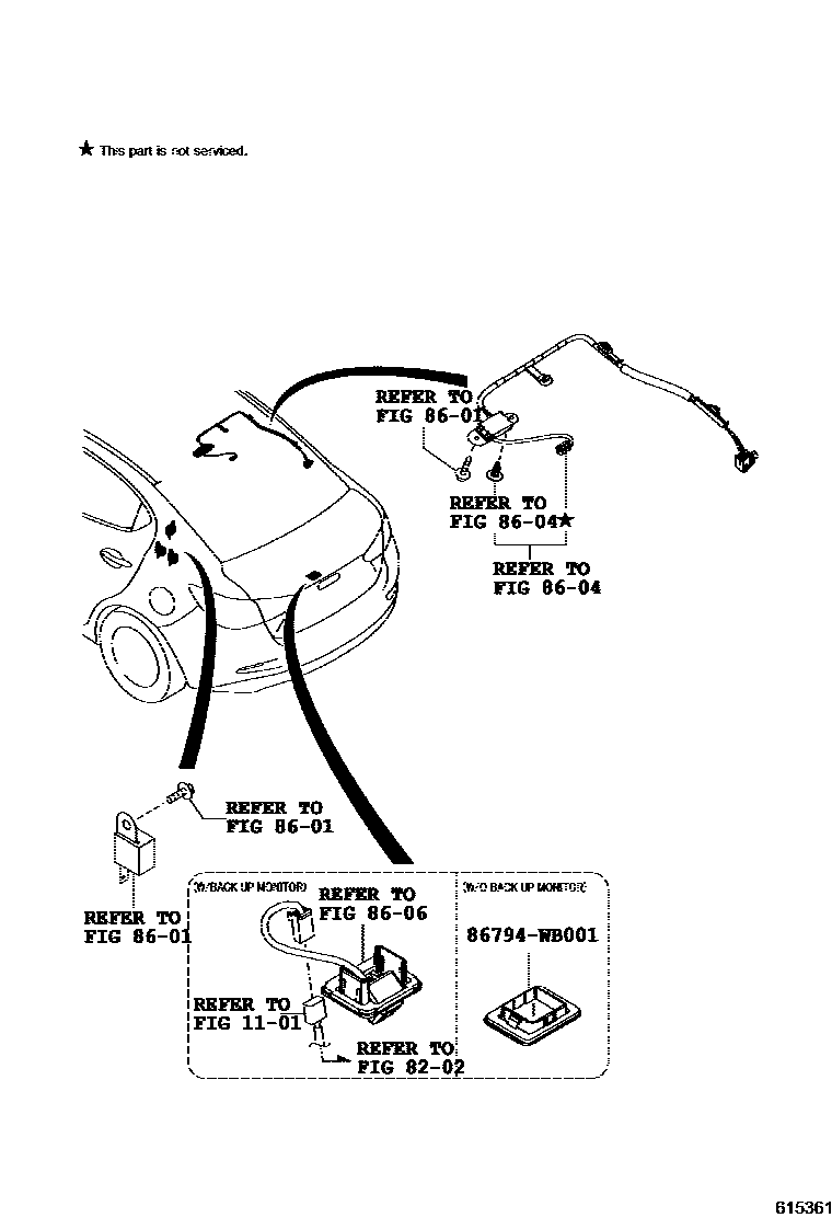 Toyota YARIS 行李箱门和行李箱锁 EPC diagram — 615361