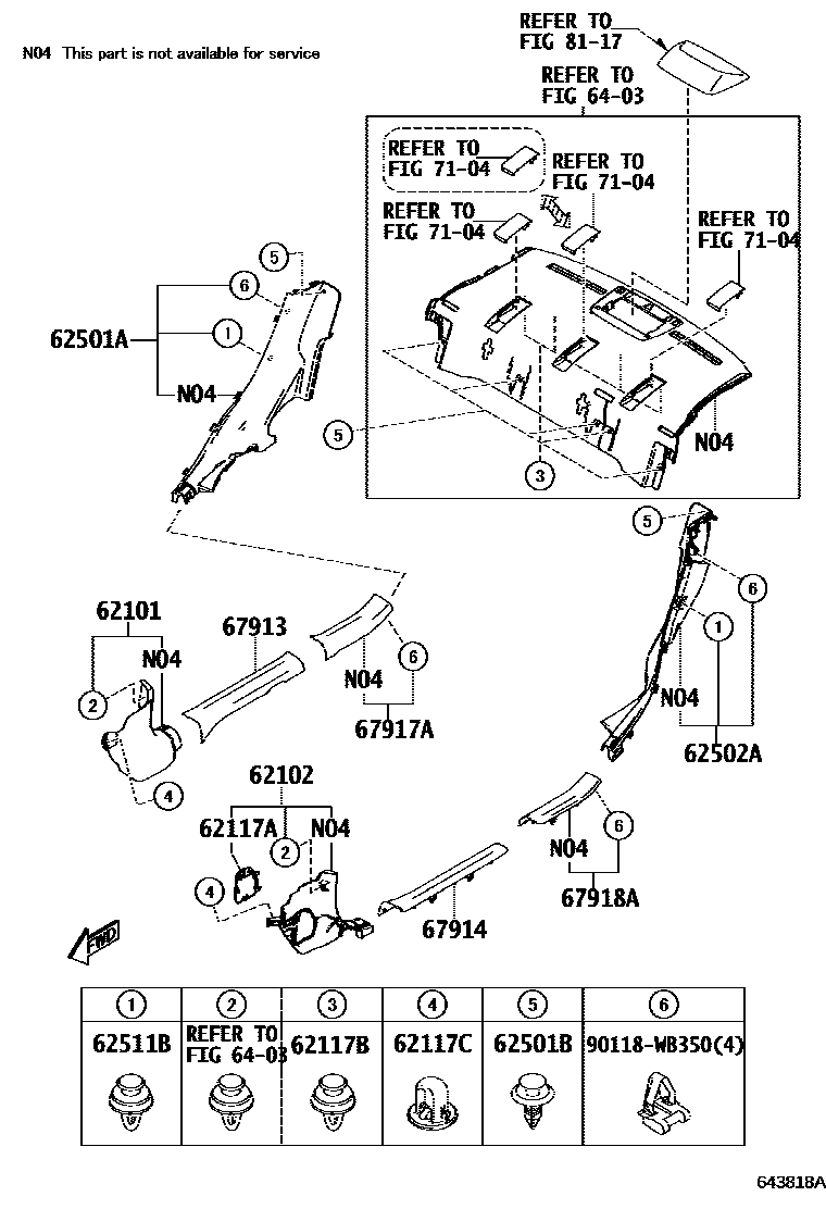 Toyota YARIS 内饰板和车门防水胶条 EPC diagram — 643818A
