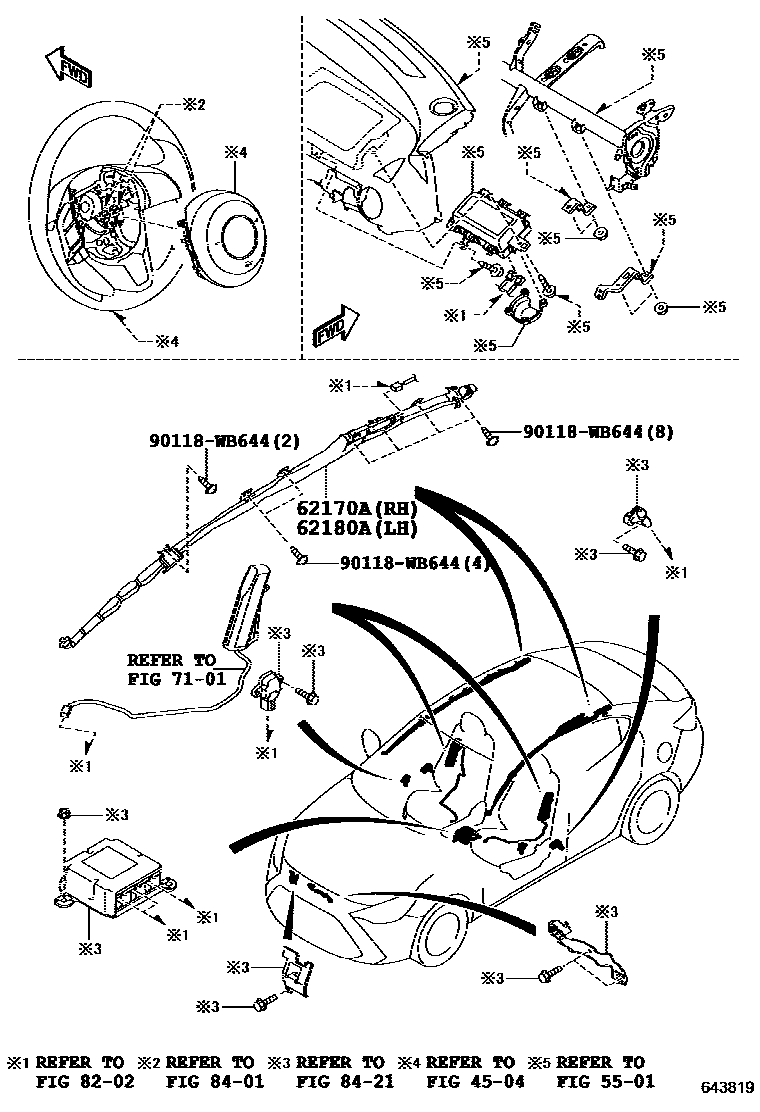 Toyota YARIS 内饰板和车门防水胶条 EPC diagram — 643819