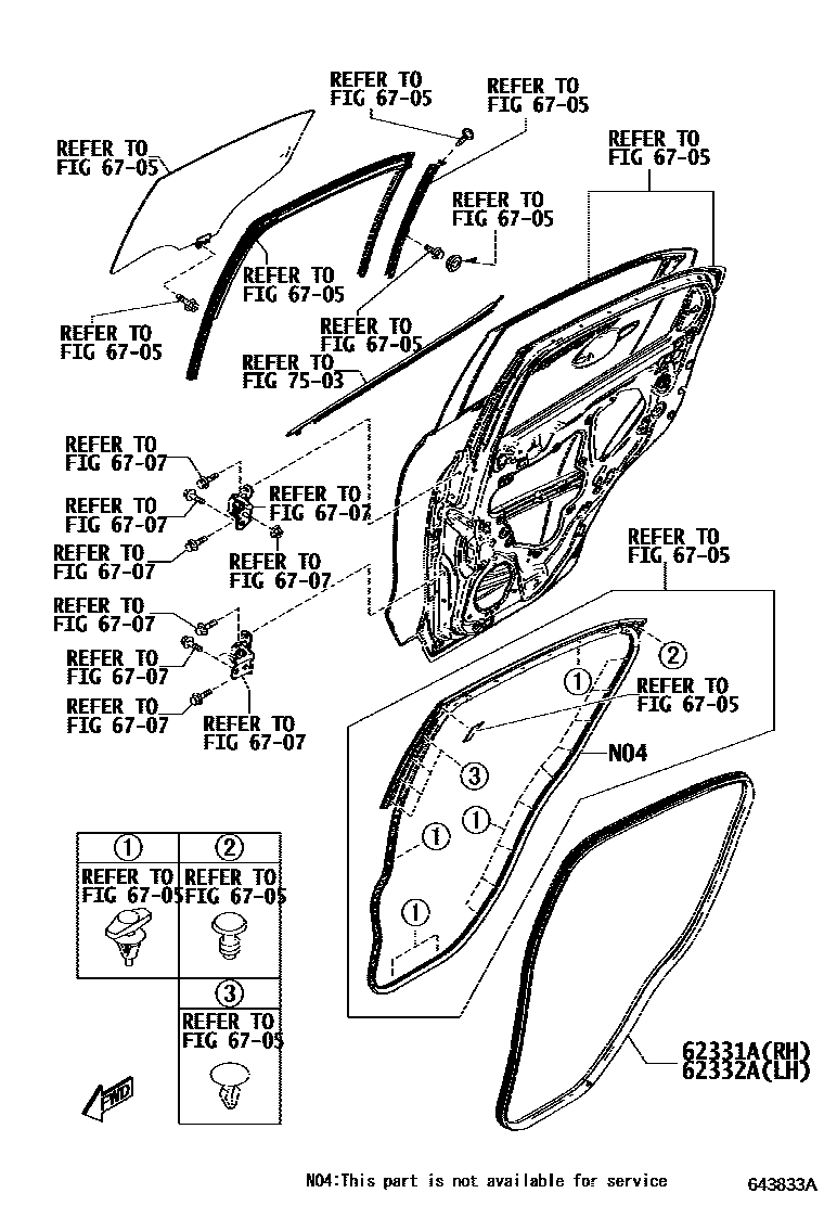 Toyota YARIS 内饰板和车门防水胶条 EPC diagram — 643833A