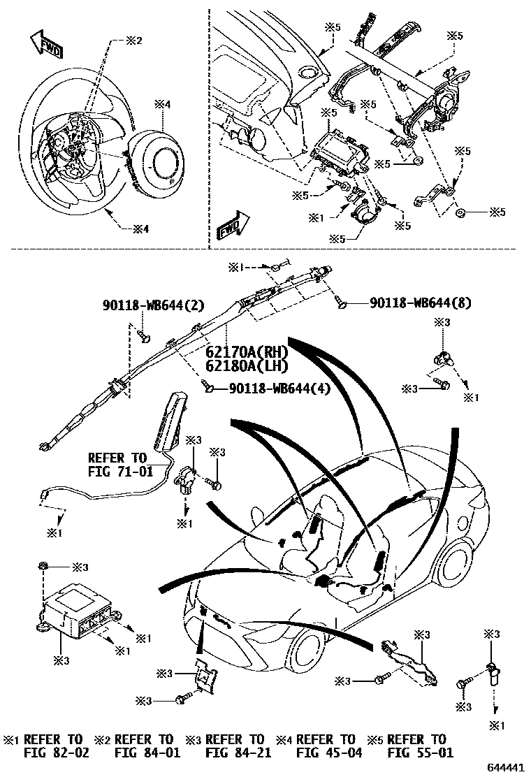 Toyota YARIS 内饰板和车门防水胶条 EPC diagram — 644441