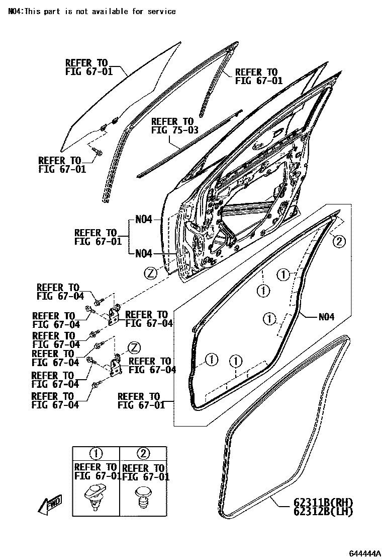 Toyota YARIS 内饰板和车门防水胶条 EPC diagram — 644444A