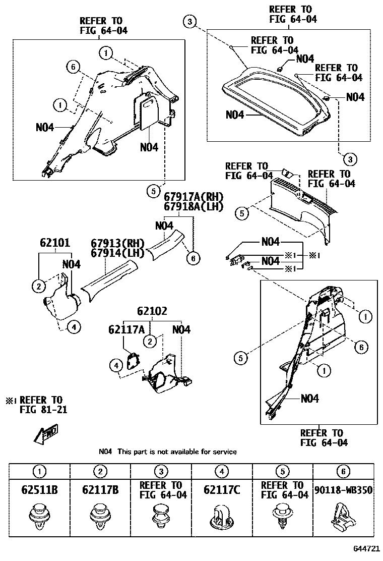 Toyota YARIS 内饰板和车门防水胶条 EPC diagram — 644721