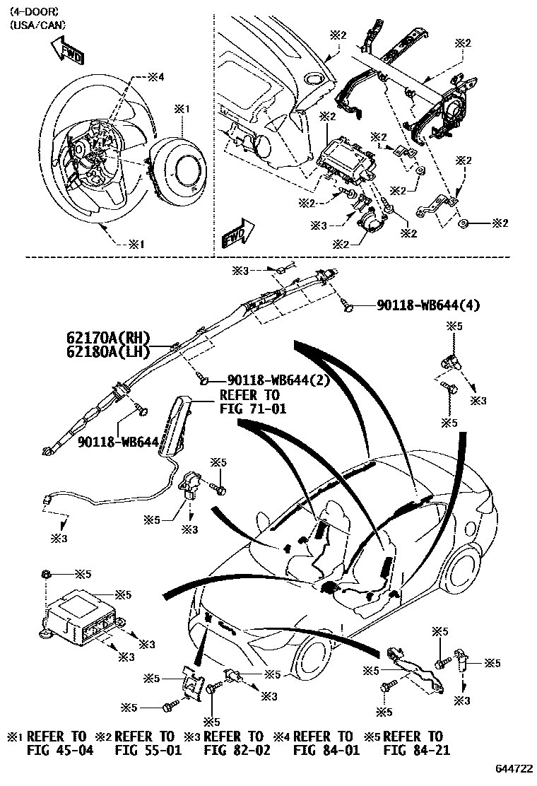 Toyota YARIS 内饰板和车门防水胶条 EPC diagram — 644722