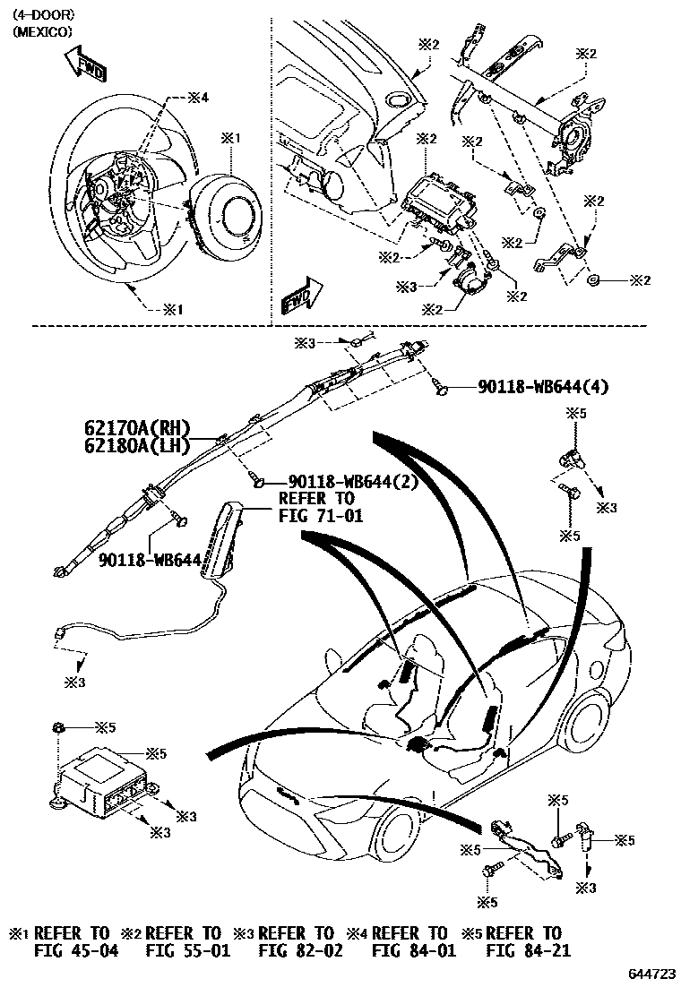 Toyota YARIS 内饰板和车门防水胶条 EPC diagram — 644723