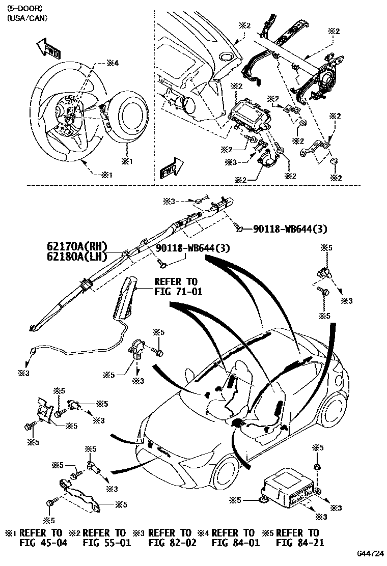 Toyota YARIS 内饰板和车门防水胶条 EPC diagram — 644724