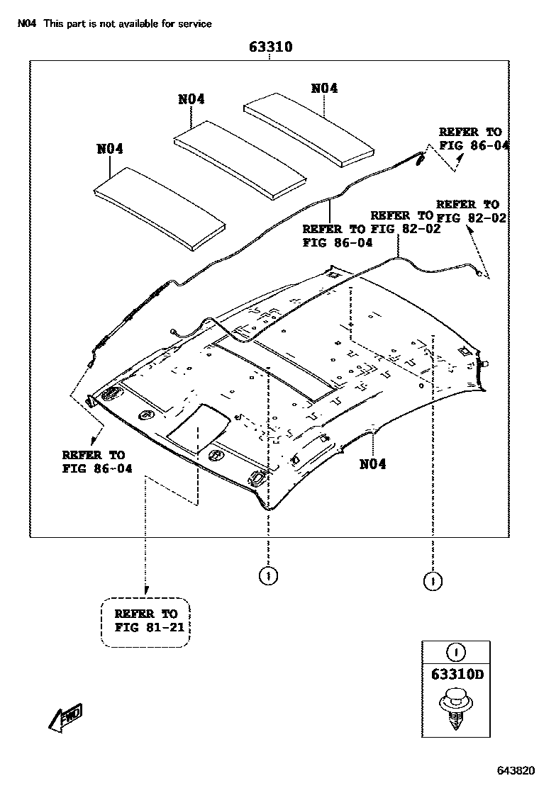 Toyota YARIS 车顶内衬和消声垫 EPC diagram — 643820