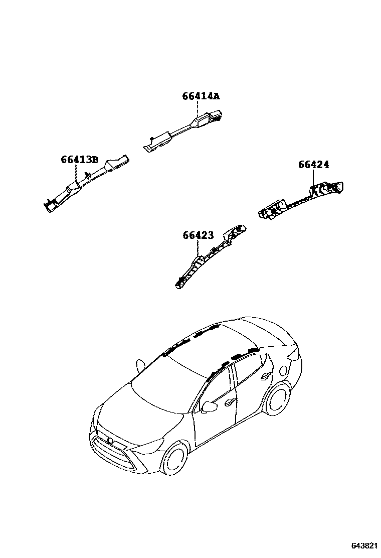 Toyota YARIS 车顶内衬和消声垫 EPC diagram — 643821