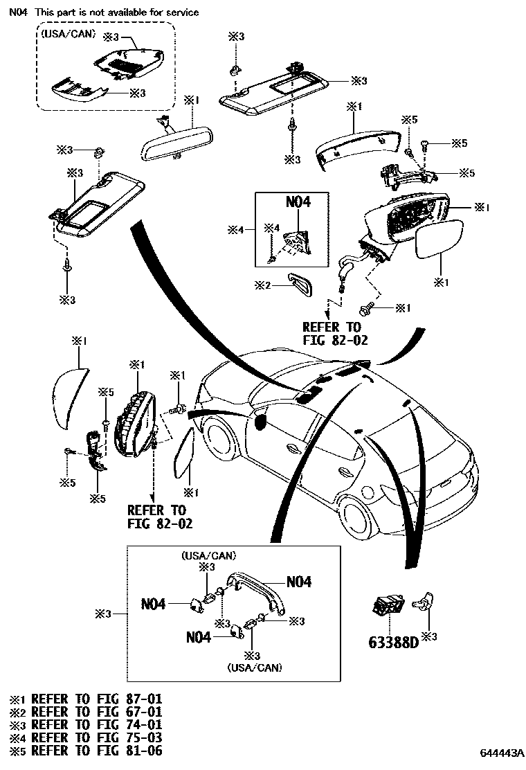 Toyota YARIS 车顶内衬和消声垫 EPC diagram — 644443A