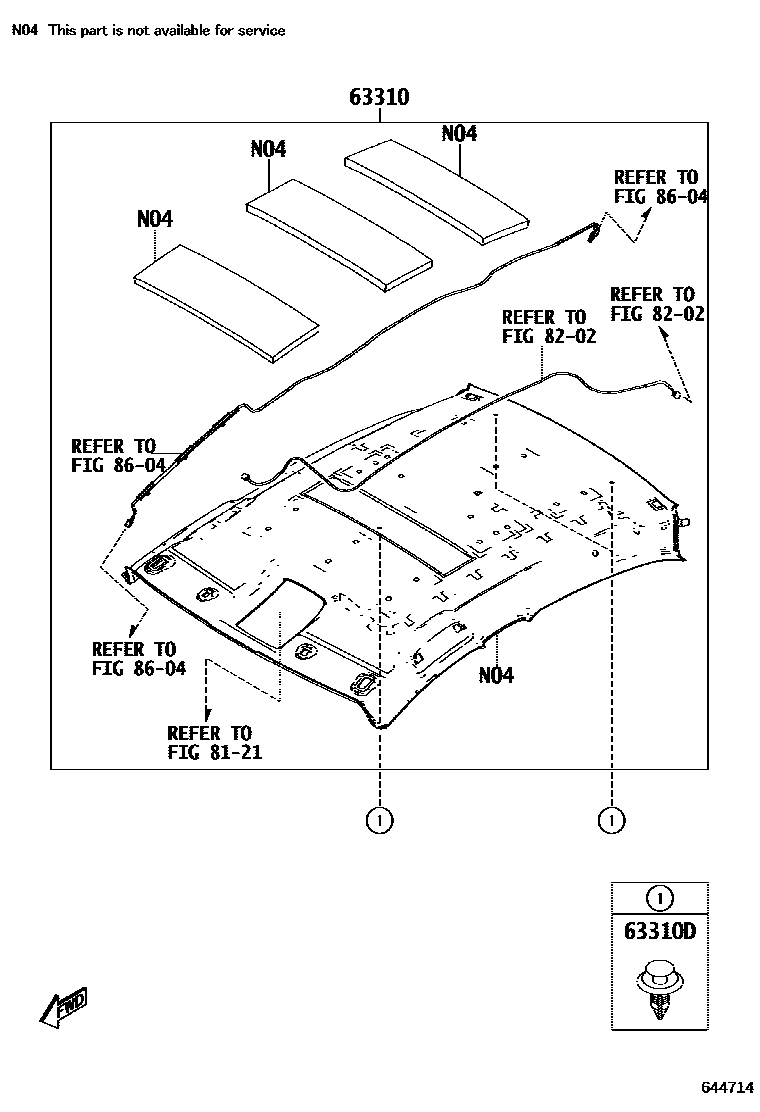 Toyota YARIS 车顶内衬和消声垫 EPC diagram — 644714