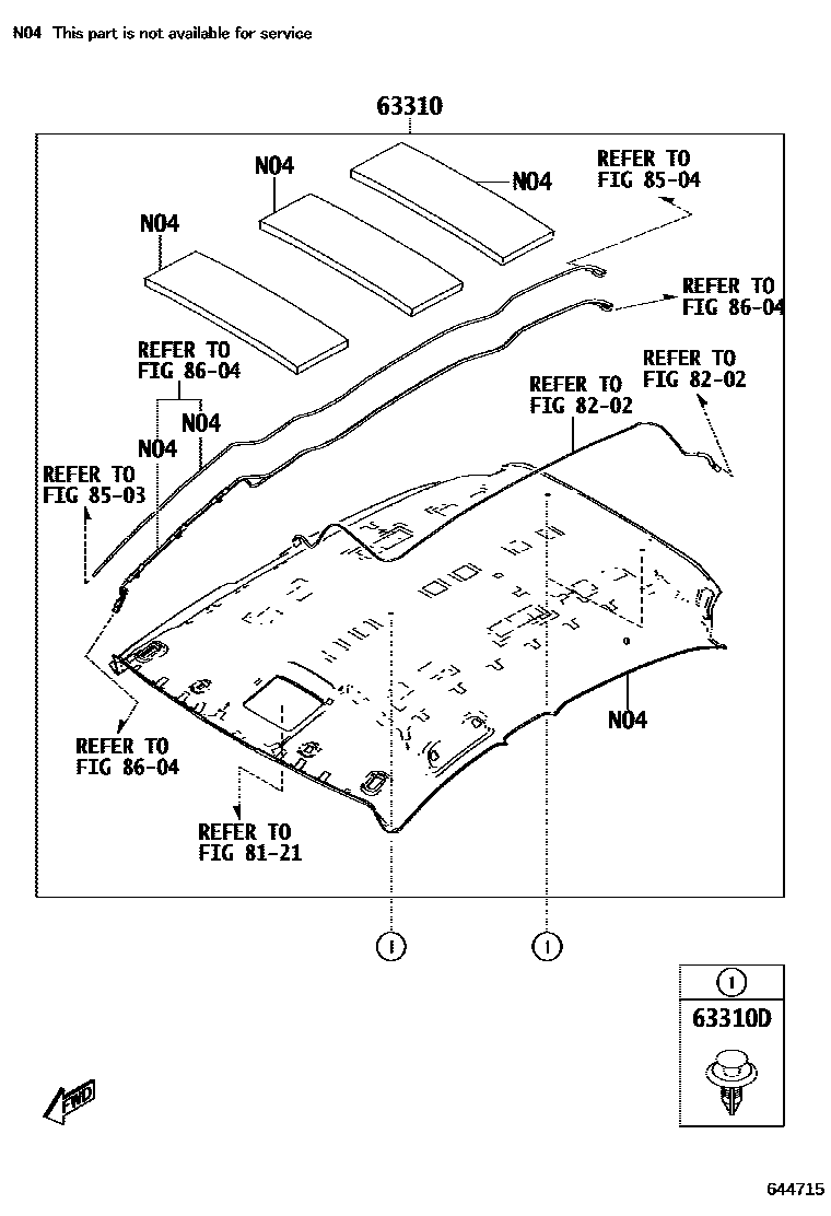 Toyota YARIS 车顶内衬和消声垫 EPC diagram — 644715