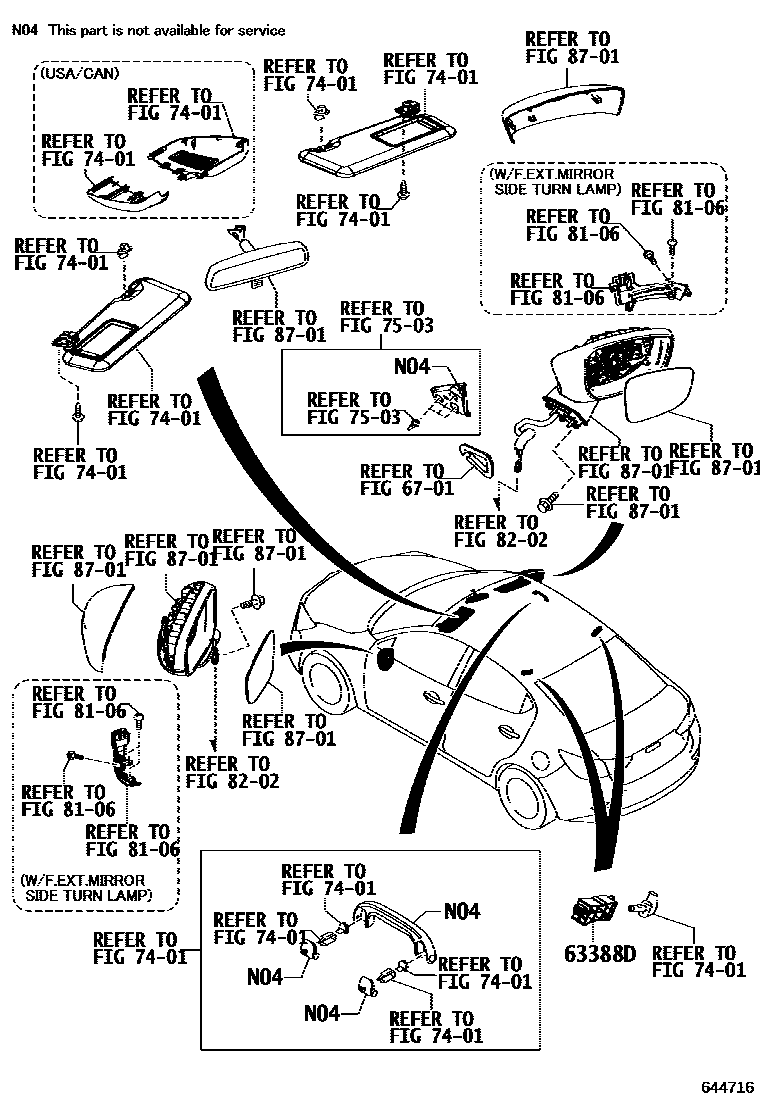 Toyota YARIS 车顶内衬和消声垫 EPC diagram — 644716