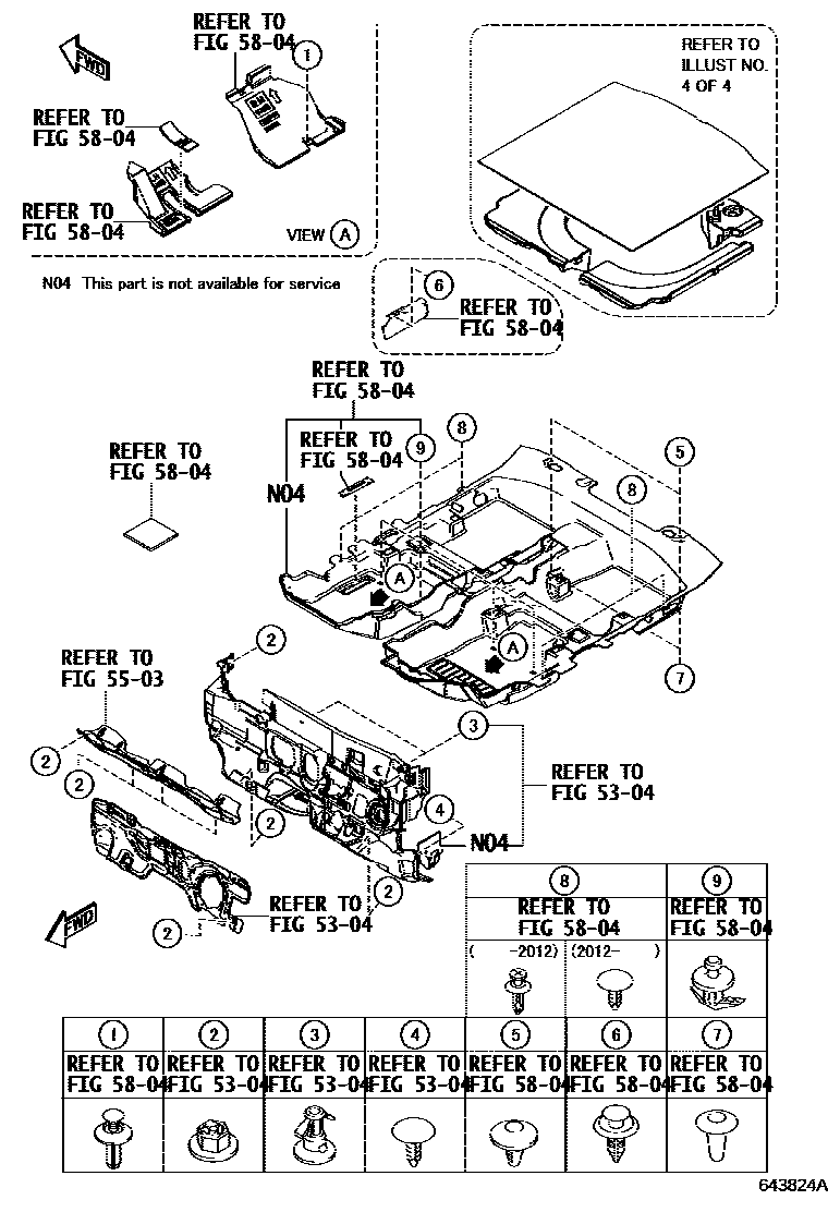 Toyota YARIS 杂物箱板和行李箱垫 EPC diagram — 643824A