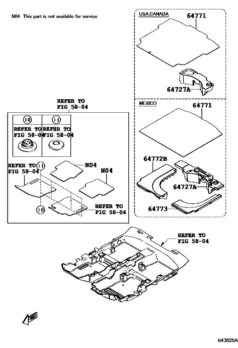 Toyota YARIS 杂物箱板和行李箱垫 EPC diagram — 643825A