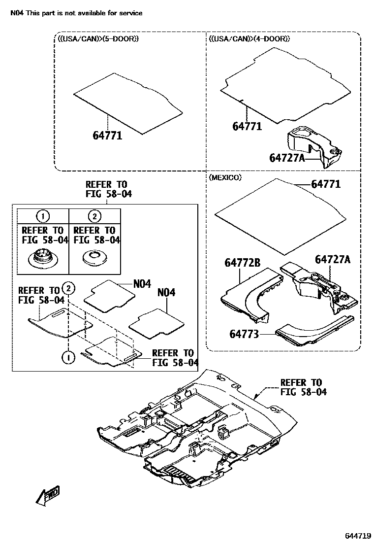Toyota YARIS 杂物箱板和行李箱垫 EPC diagram — 644719