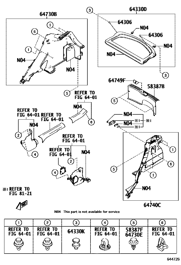 Toyota YARIS 底板和底板装饰罩 EPC diagram — 644726