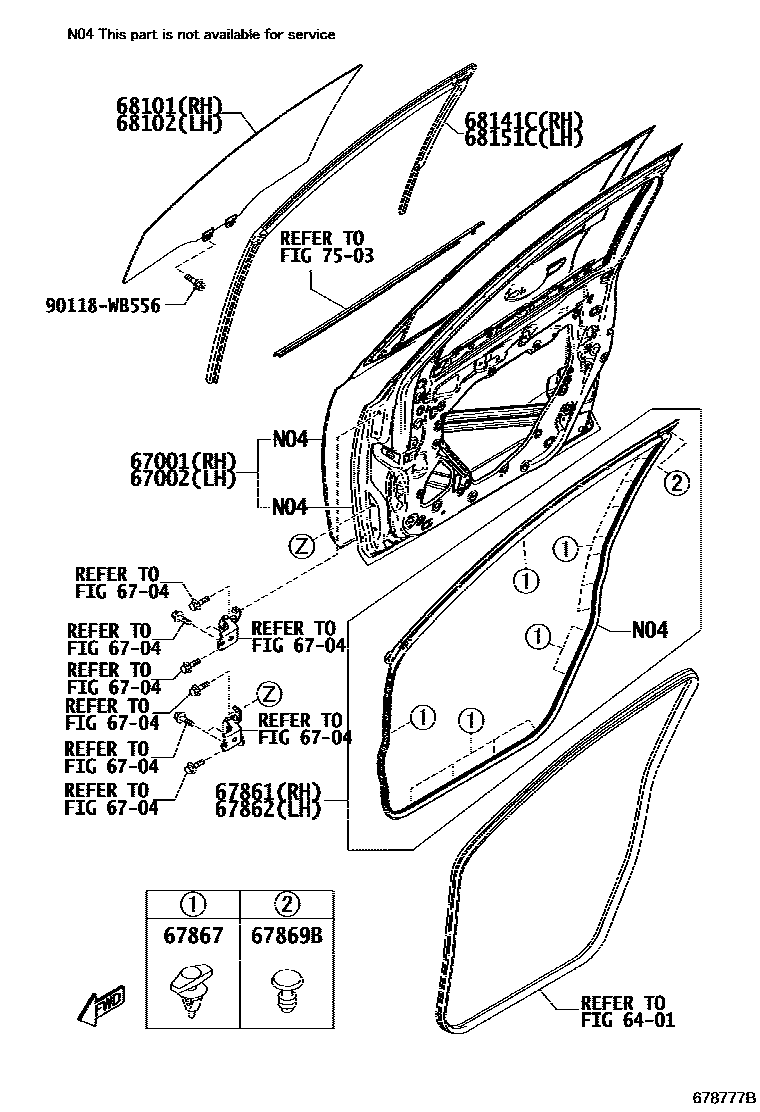 Toyota YARIS 前门板和前门玻璃 EPC diagram — 678777B