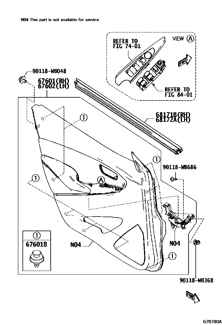 Toyota YARIS 前门板和前门玻璃 EPC diagram — 678780A