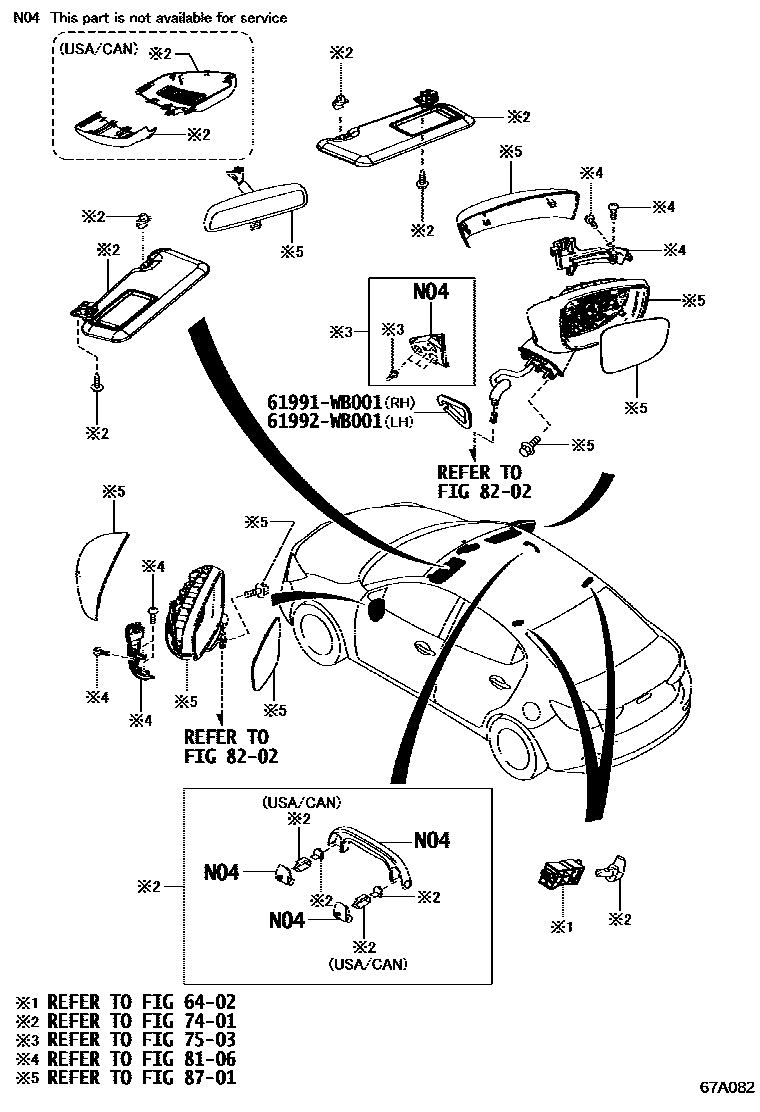 Toyota YARIS 前门板和前门玻璃 EPC diagram — 67A082