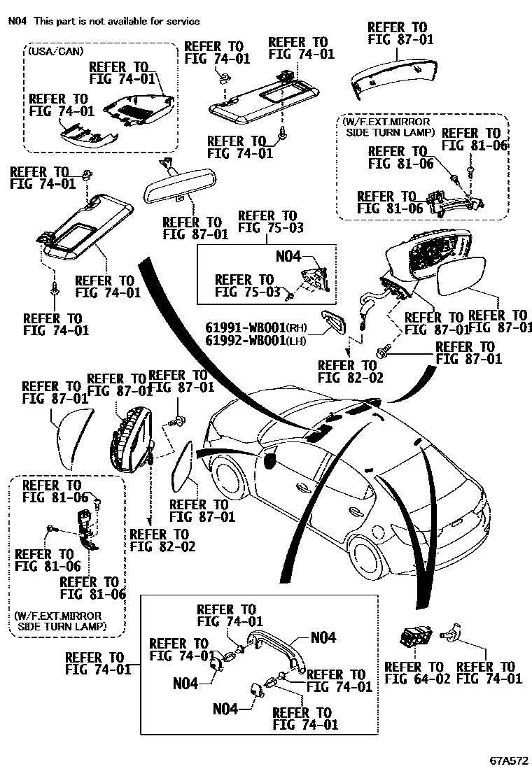 Toyota YARIS 前门板和前门玻璃 EPC diagram — 67A572