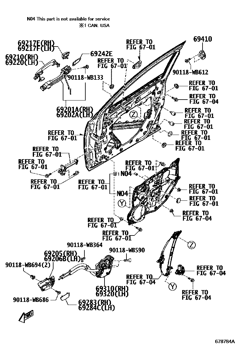 Toyota YARIS 前门锁和车门把手 EPC diagram — 678784A