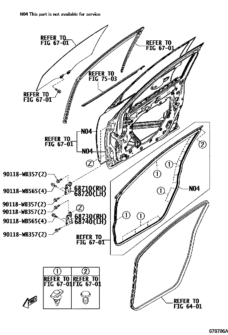 Toyota YARIS 前门车窗升降器和合页 EPC diagram — 678786A