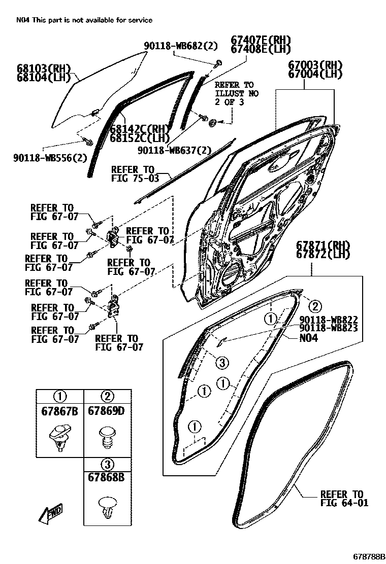 Toyota YARIS 后门板和后门玻璃 EPC diagram — 678788B