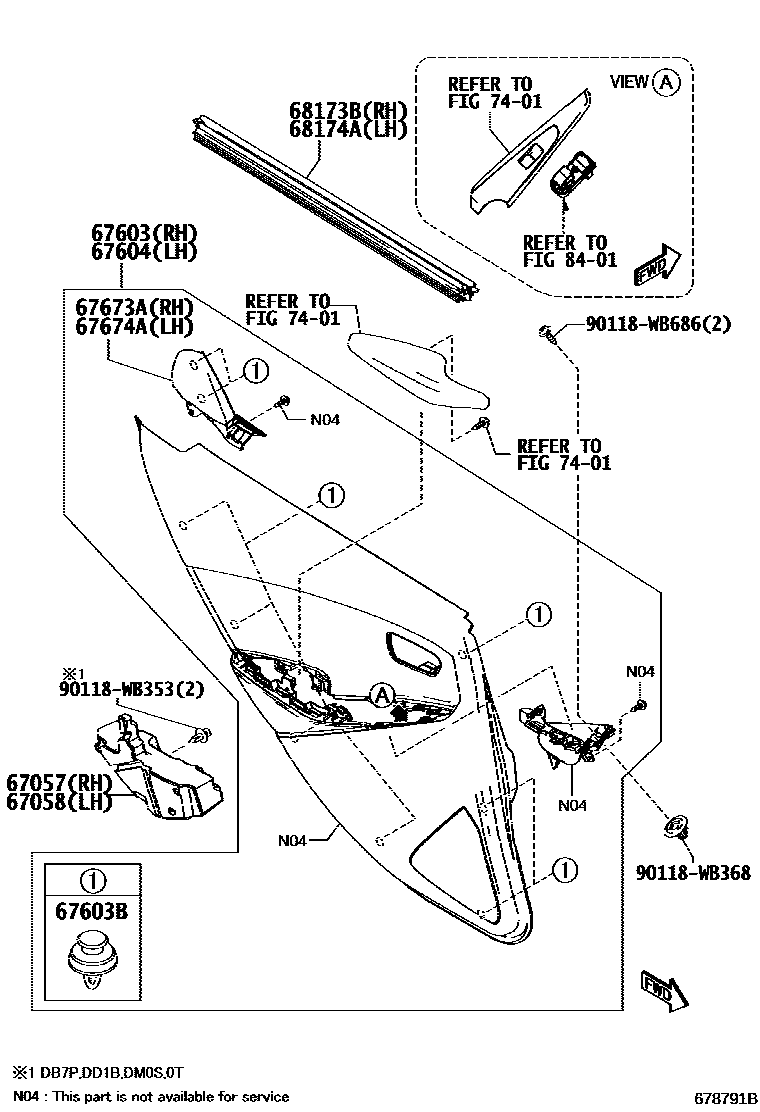 Toyota YARIS 后门板和后门玻璃 EPC diagram — 678791B
