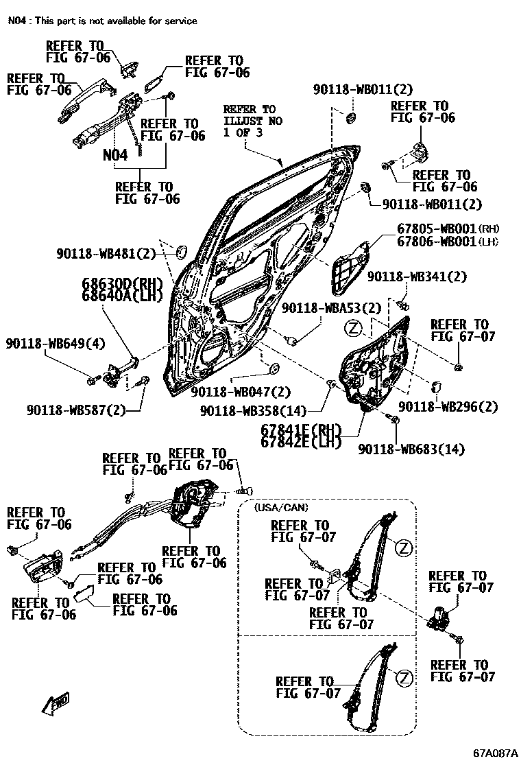 Toyota YARIS 后门板和后门玻璃 EPC diagram — 67A087A