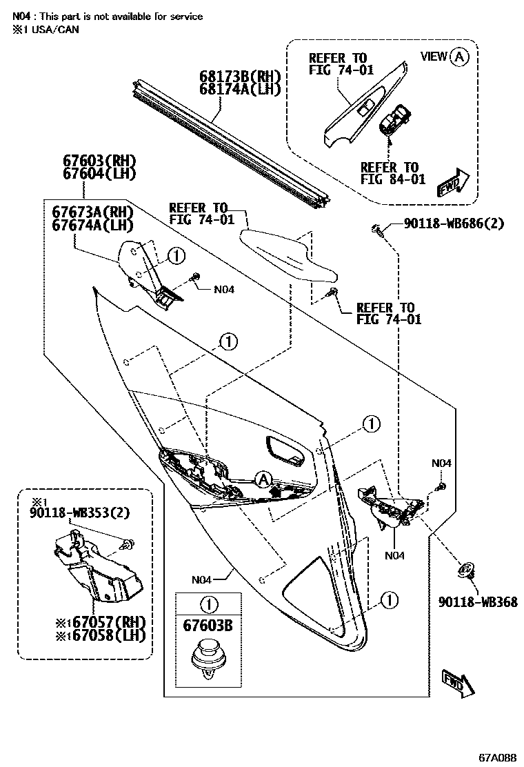 Toyota YARIS 后门板和后门玻璃 EPC diagram — 67A088