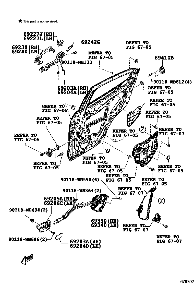 Toyota YARIS 后门锁和后门把手 EPC diagram — 678792