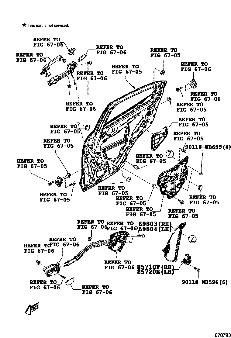 Toyota YARIS 后门车窗升降器和合页 EPC diagram — 678793