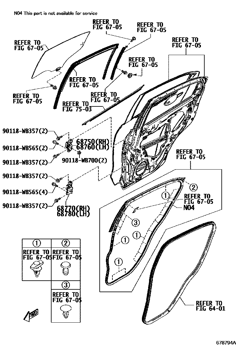 Toyota YARIS 后门车窗升降器和合页 EPC diagram — 678794A