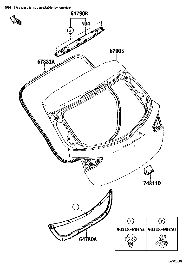 Toyota YARIS 背门板和背门玻璃 EPC diagram — 67A584