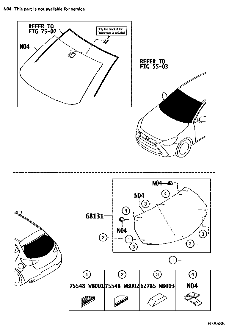 Toyota YARIS 背门板和背门玻璃 EPC diagram — 67A585