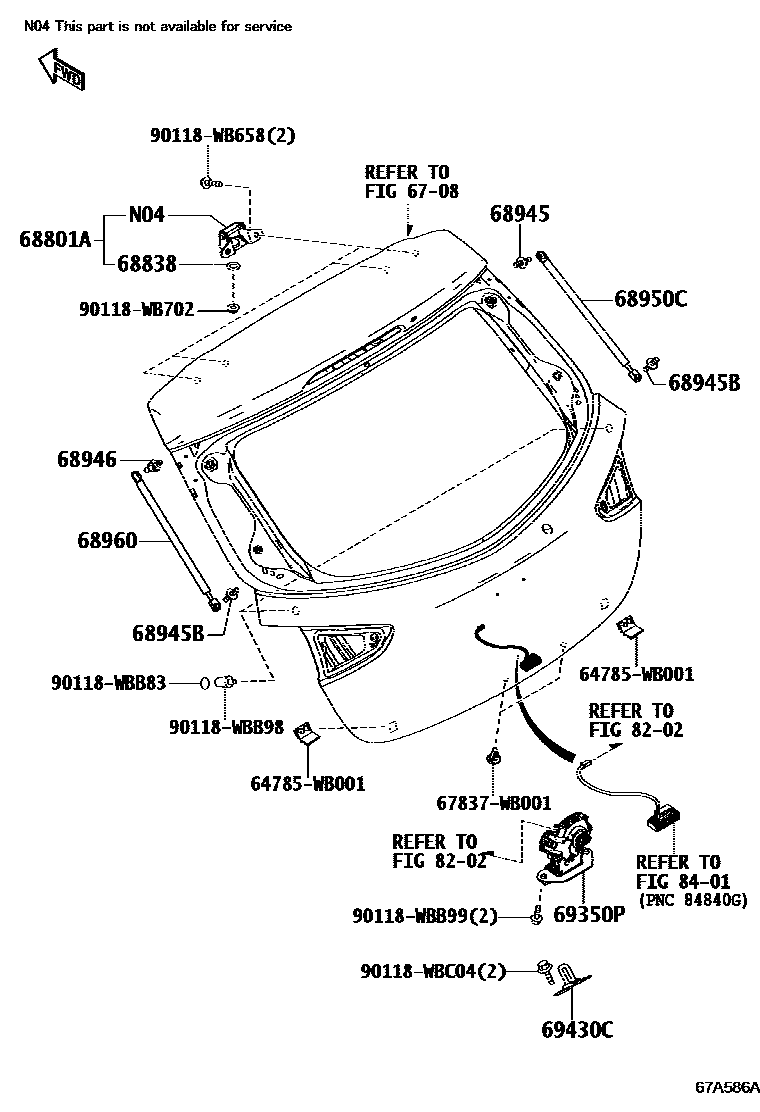 Toyota YARIS 背门锁和背门把手 EPC diagram — 67A586A