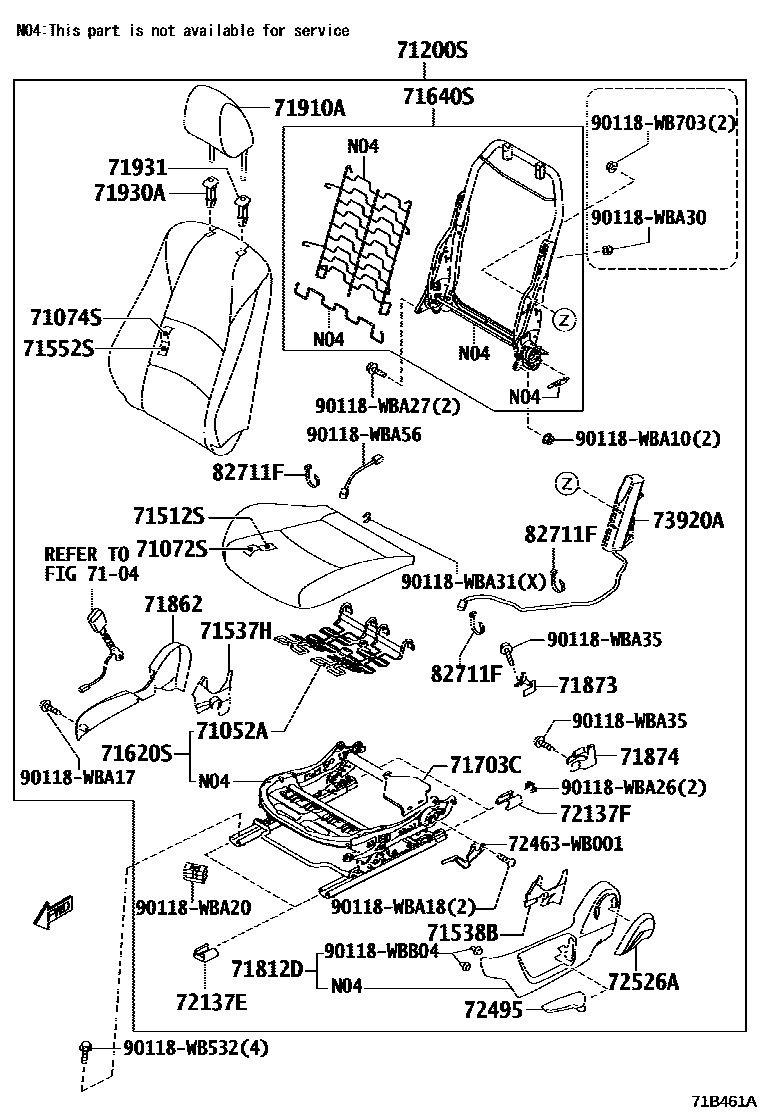 Toyota YARIS 前排座椅和座椅滑轨 EPC diagram — 71B461A